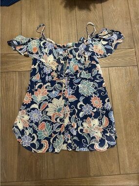 Anthropologie Navy Floral Off-Shoulder Camisole with Spaghetti Straps